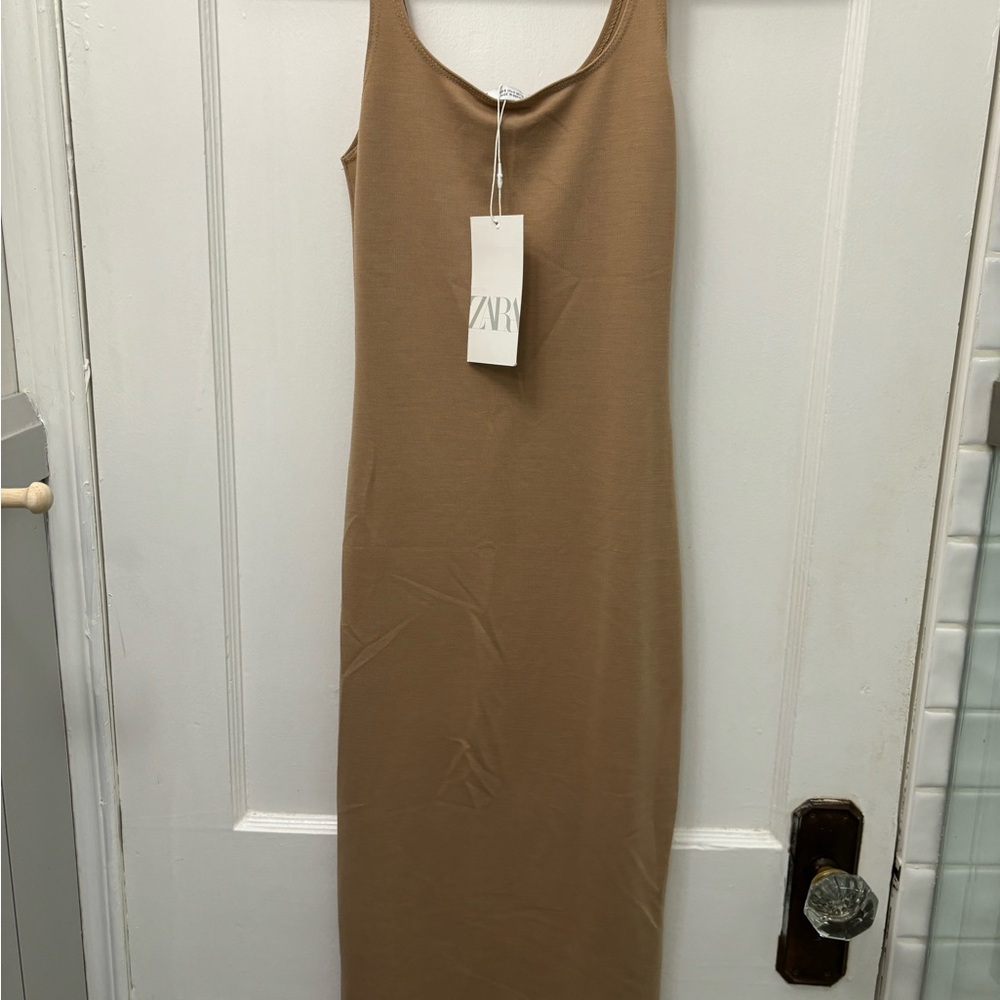 NWT ZARA Camel Jersey Tank MIDI Dress - Picture 4 of 6